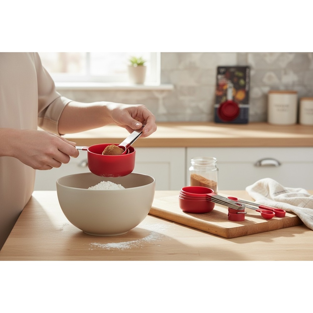 Core Kitchen Measuring Cup & Spoon Set Unisex OS Red Brand New 8 Piece 13790